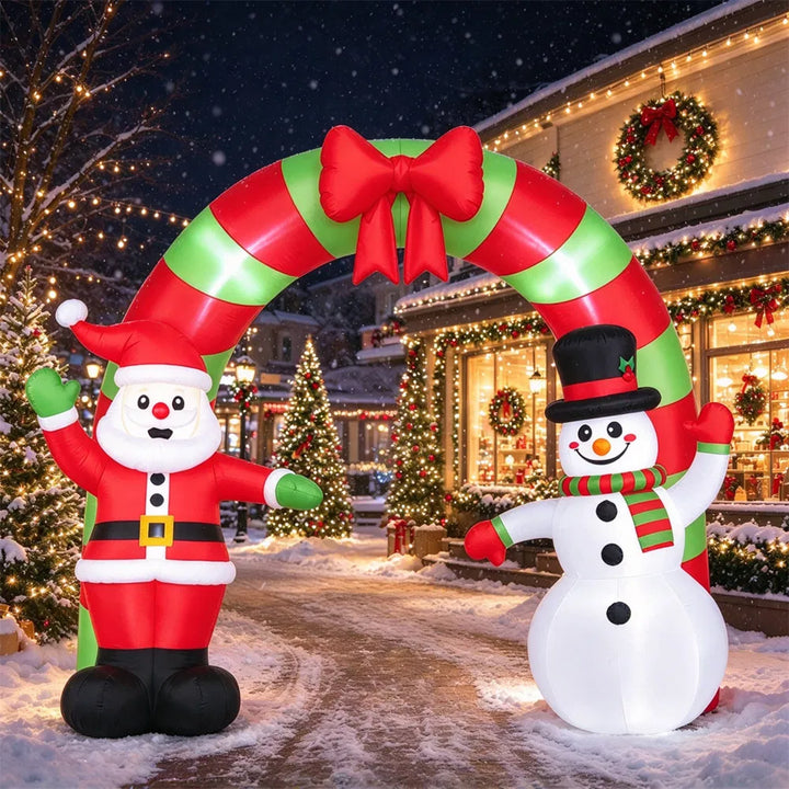 Inflatable Christmas arch with Santa and snowman
