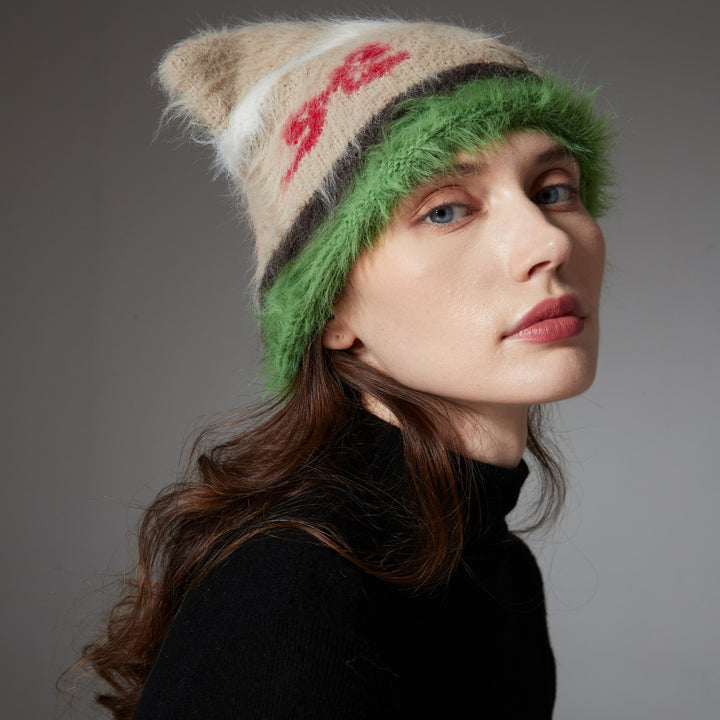 Shaggy white and blue cat ear beanie