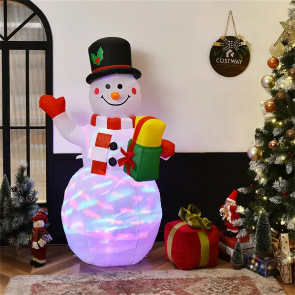 Inflatable snowman holding a gift box