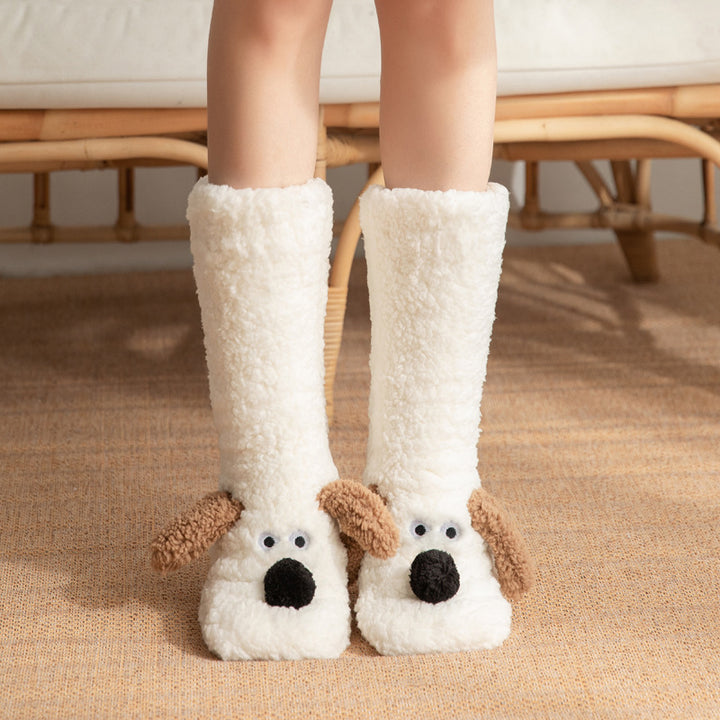 Plush dog face socks with 3D ears