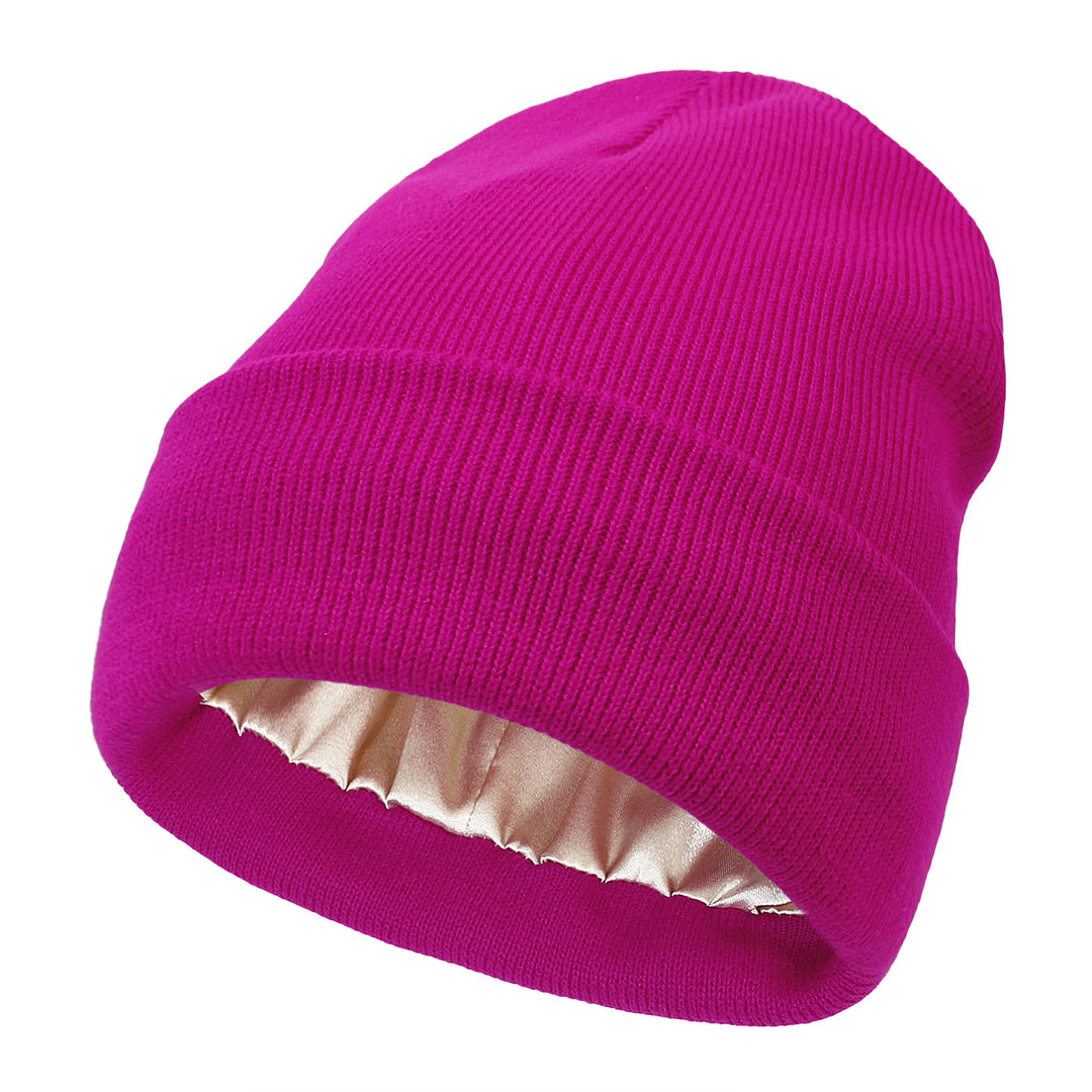 Pink cuffed beanie with satin lining