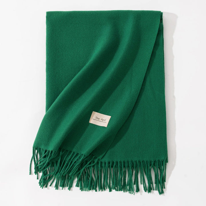 Woman wearing wide soft shawl scarf