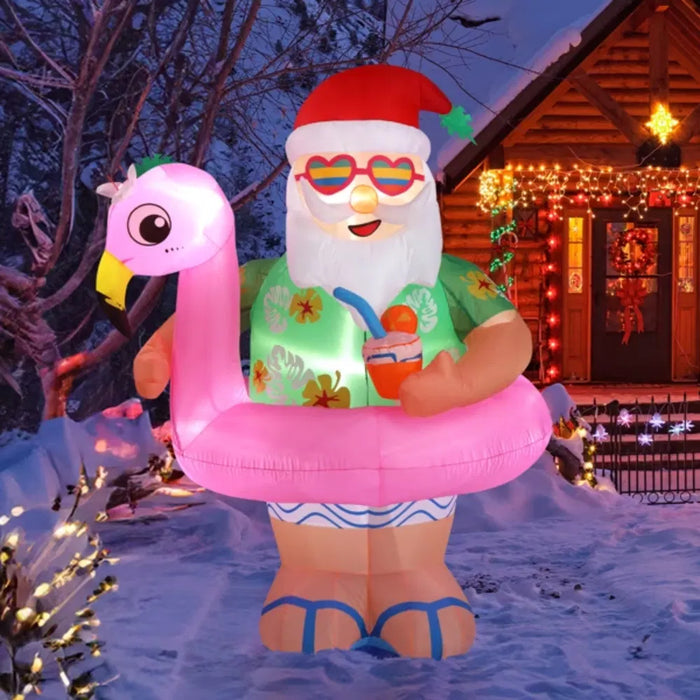 Snugleigh Inflatable Tropical Santa in Flamingo Float, 180cm