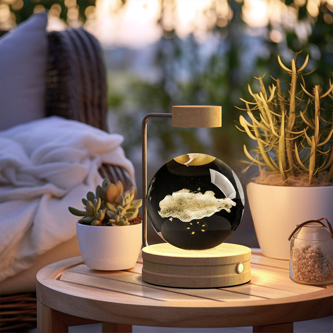 Crystal ball lamp with engraved 3D design