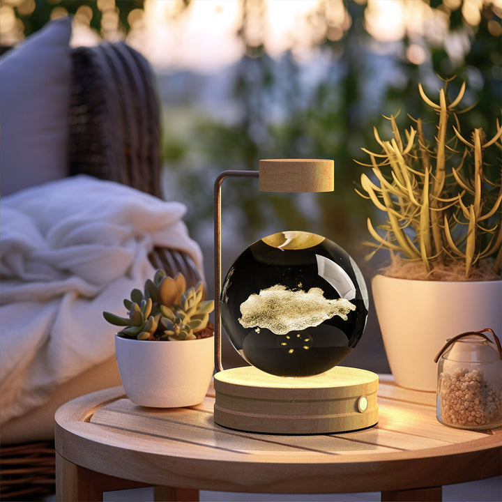Crystal ball lamp with engraved 3D design
