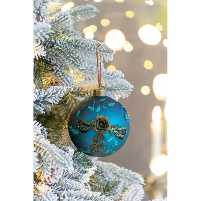 Snugleigh Teal Glass Christmas Baubles with Glitter, Set of 4