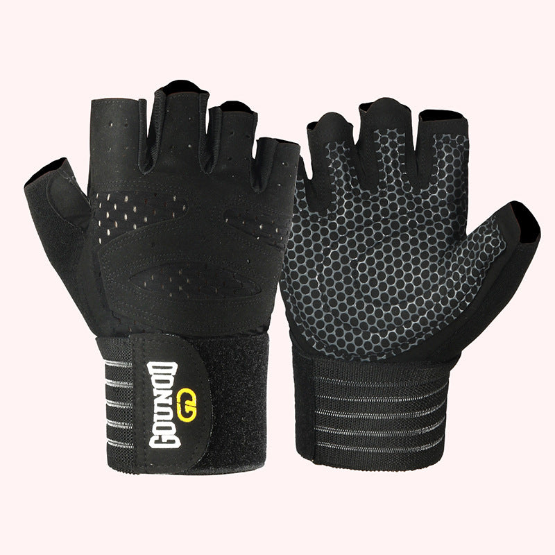 Half-finger gym gloves with wrist wrap