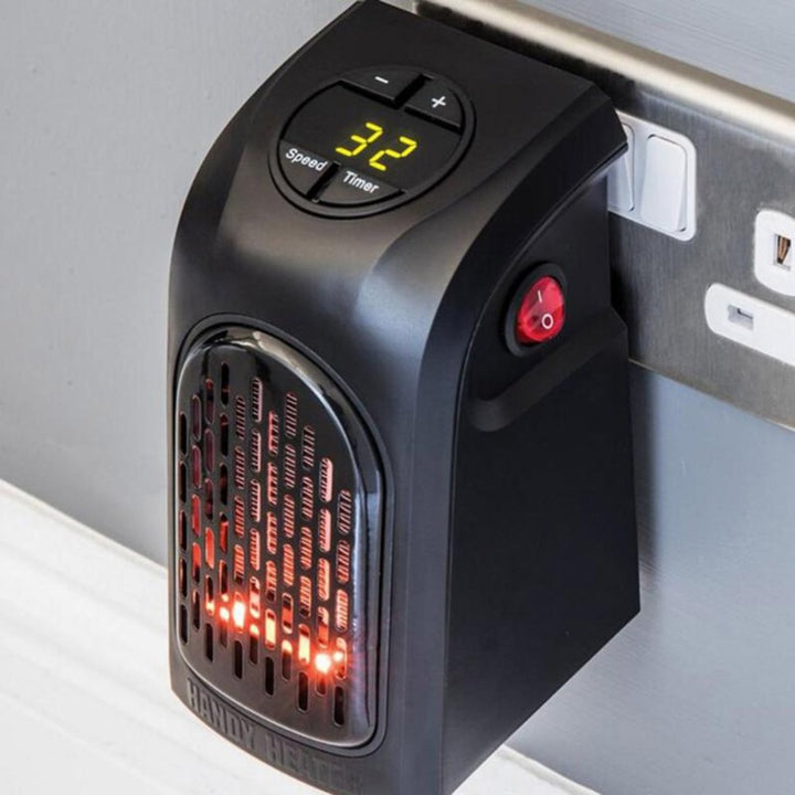 Compact wall socket fan heater with display