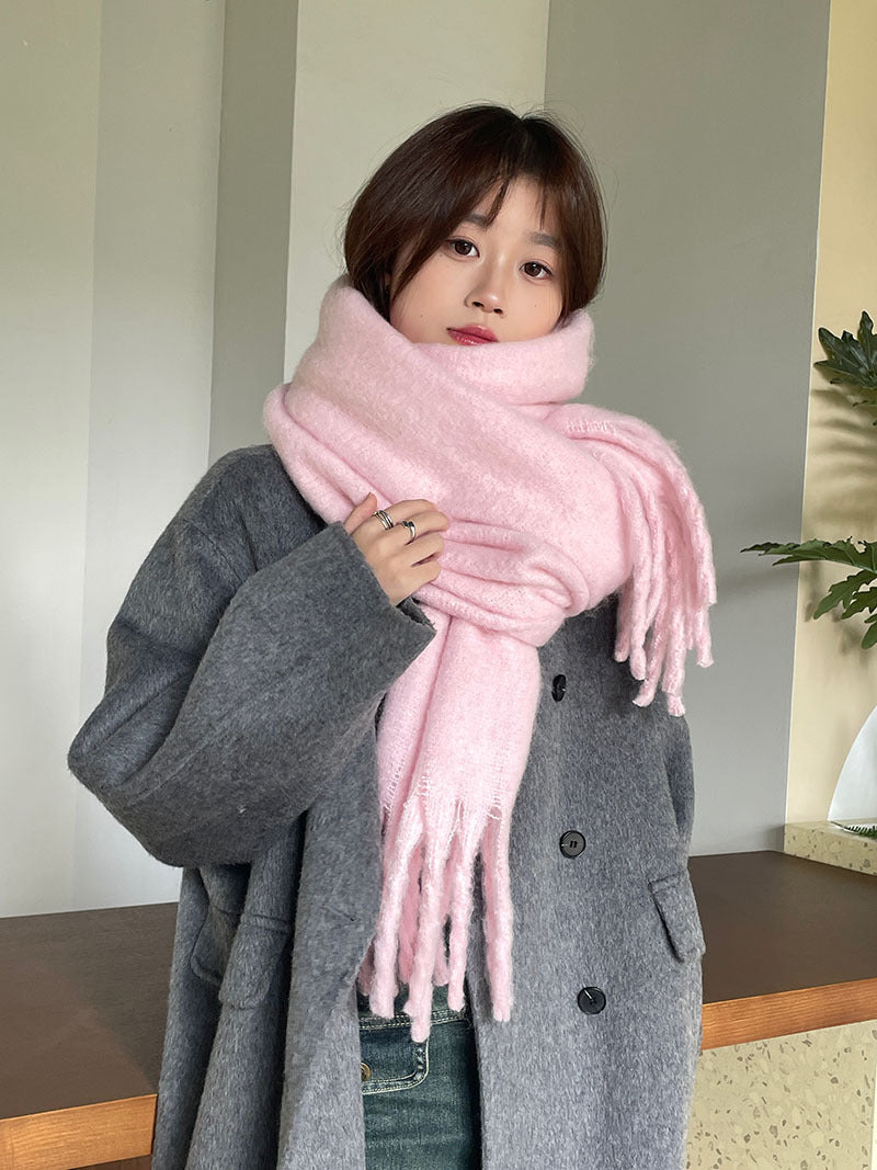 Pink oversized fluffy scarf with tassels