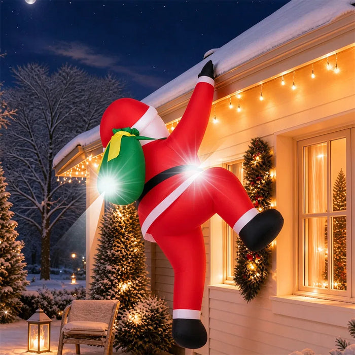 Snugleigh Inflatable Climbing Santa with Gift Bag and LED Lights