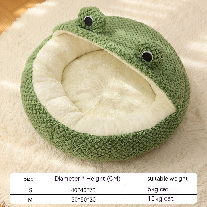 Cute Frog Plush Dog And Cat Bed With Non Slip Bottom
