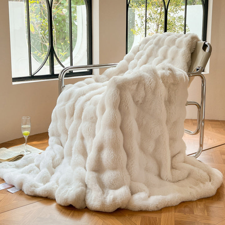 Cream bubble texture faux fur throw blanket