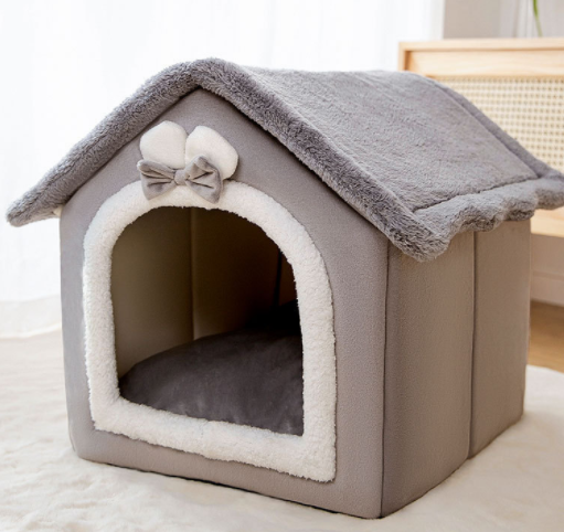 Foldable Dog House Bed With Warm Enclosed Cave Design