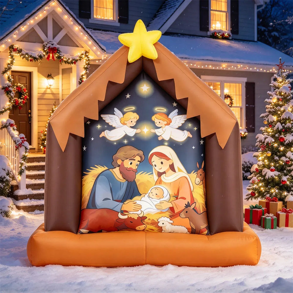 Inflatable nativity scene lit up