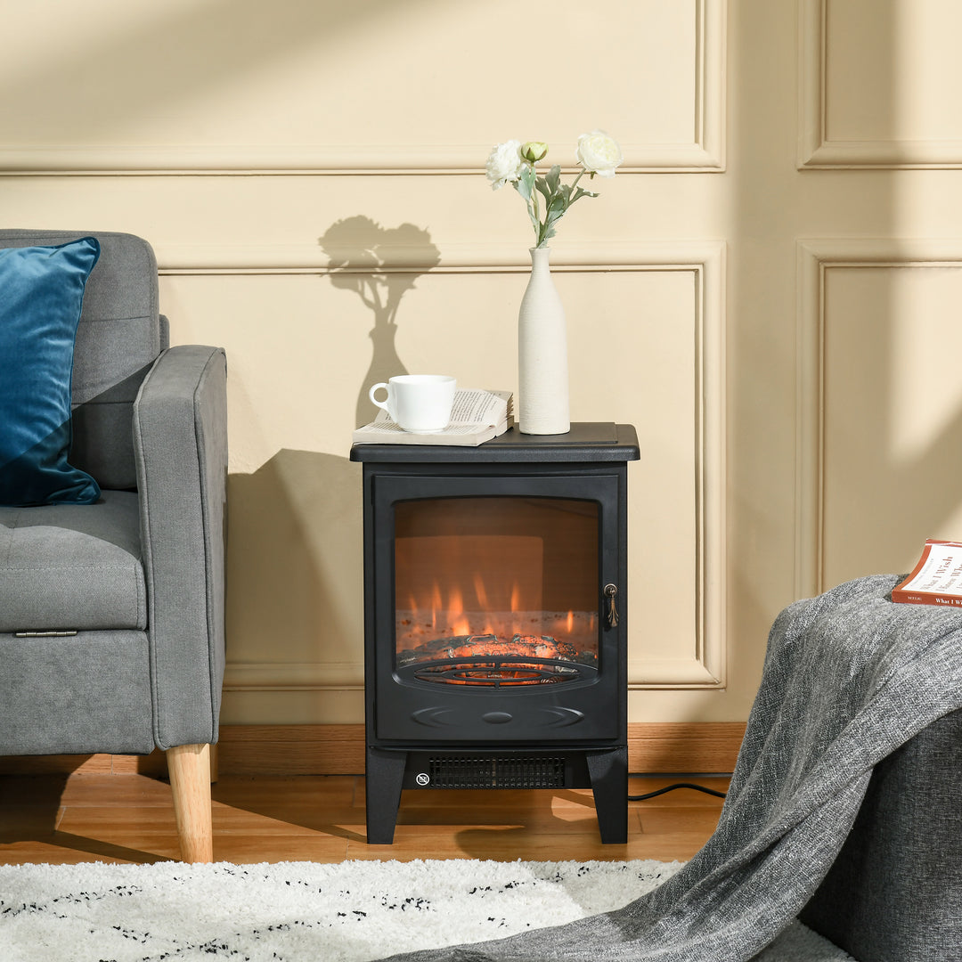 black electric stove fire with tempered glass front