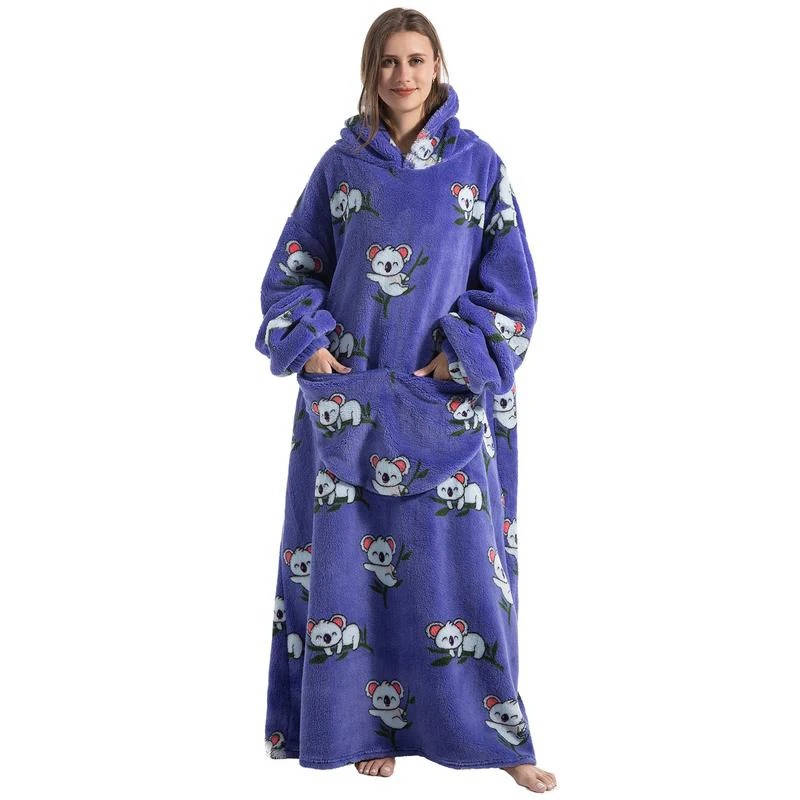 Long Wearable Blanket Hoodie with Sleeves