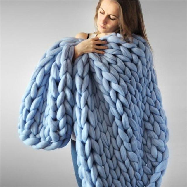 Handmade Chunky Knit Blanket Comfy &amp; Warm - 80 x100 cm