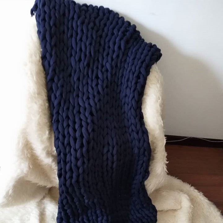 Throw Blanket Weighted Chunky Knit with Hand-Woven Texture and Braided Edges Woven