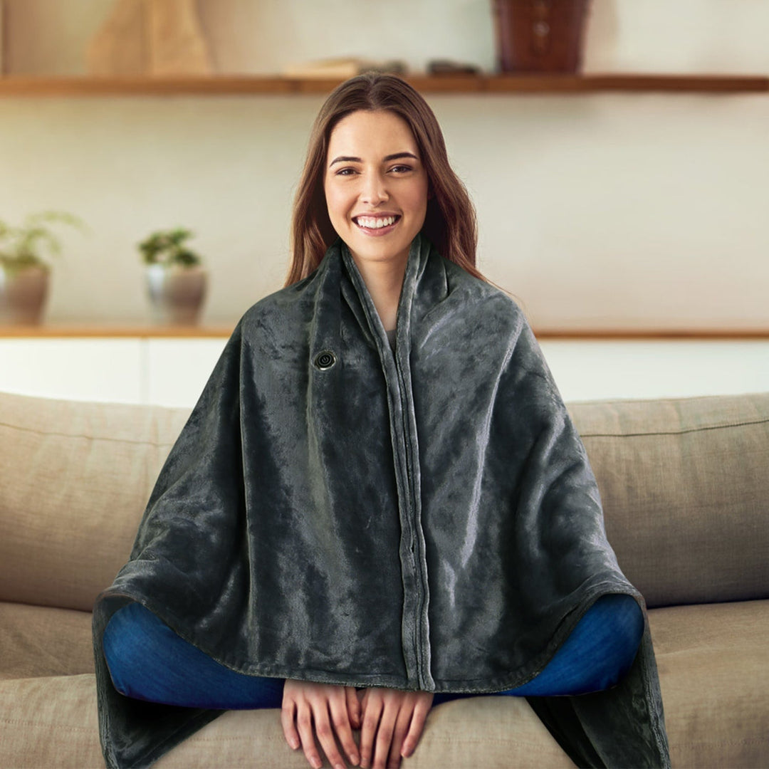 USB Wearable Heated Blanket with Zip Fleece Throw Wrap and Electric Shawl 59x31in