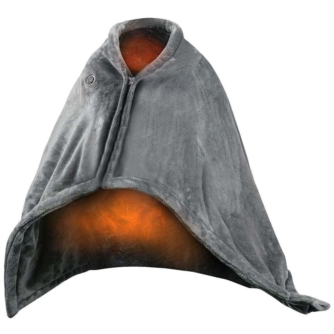 USB Wearable Heated Blanket with Zip Fleece Throw Wrap and Electric Shawl 59x31in