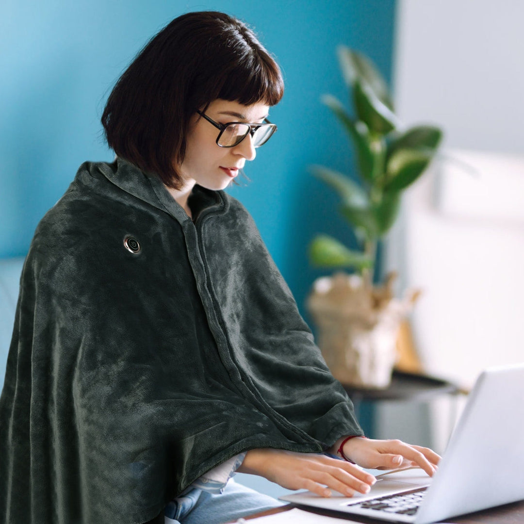 USB Wearable Heated Blanket with Zip Fleece Throw Wrap and Electric Shawl 59x31in