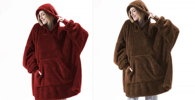 Wearable Blanket Hoodie with Oversized Fleece and Kangaroo Pocket