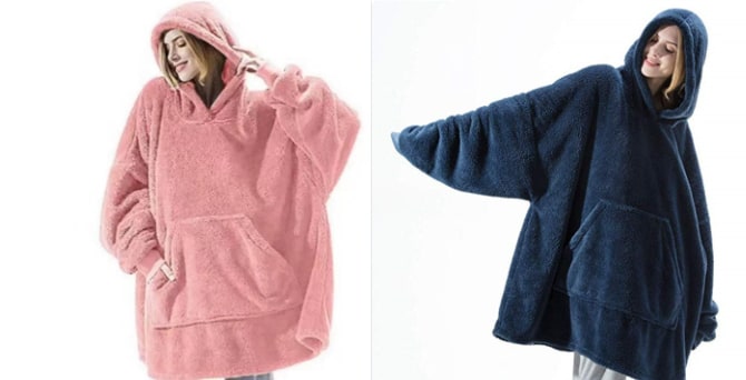 Wearable Blanket Hoodie with Oversized Fleece and Kangaroo Pocket