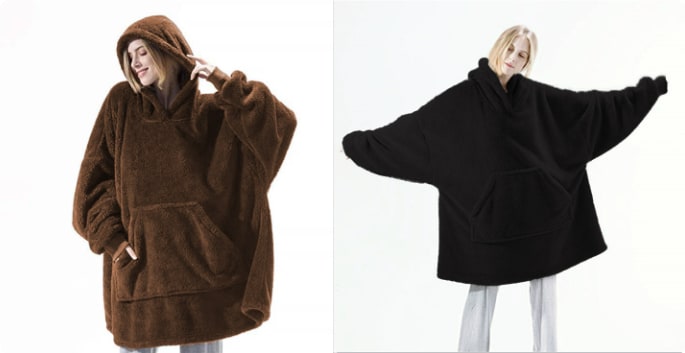 Wearable Blanket Hoodie with Oversized Fleece and Kangaroo Pocket