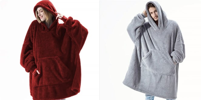 Wearable Blanket Hoodie with Oversized Fleece and Kangaroo Pocket