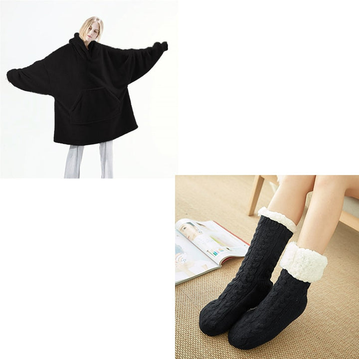 Wearable Blanket Hoodie with Oversized Fleece and Kangaroo Pocket