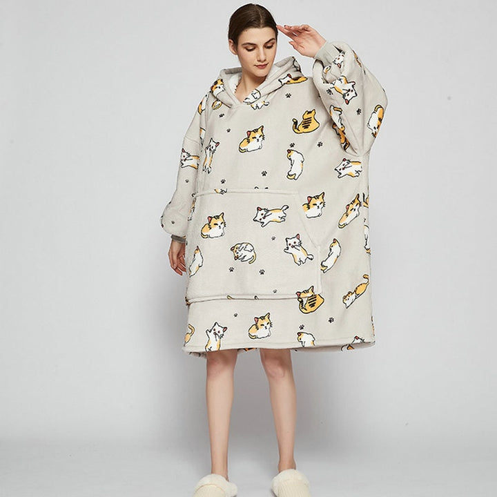 Wearable Blanket Hoodie with Sherpa Lining Oversized Fleece Pullover