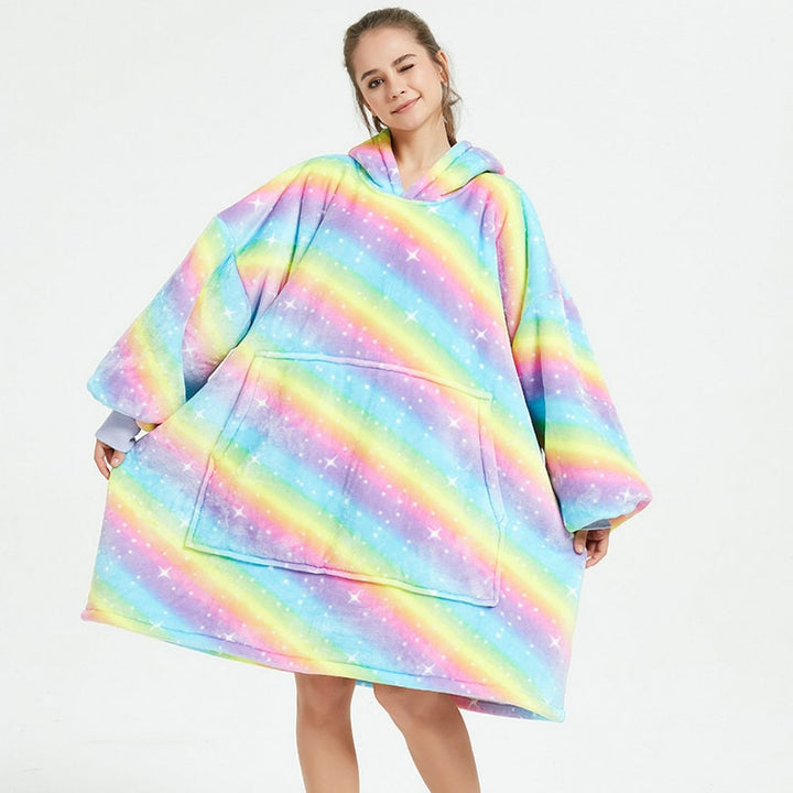 Wearable Blanket Hoodie with Sherpa Lining Oversized Fleece Pullover